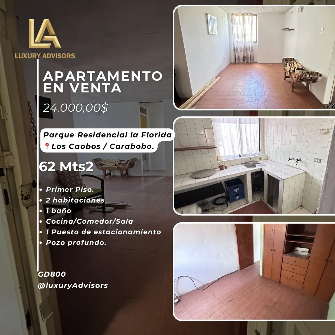 Apartamento en Venta en Parque Residencial la Florida, sector Los Caobos — 2 hab 62m² — USD 24,000