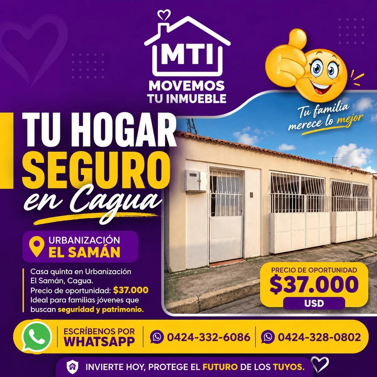 Casa en Venta en Urb. El Samán, Cagua — 3 hab 124m² — USD 37,000