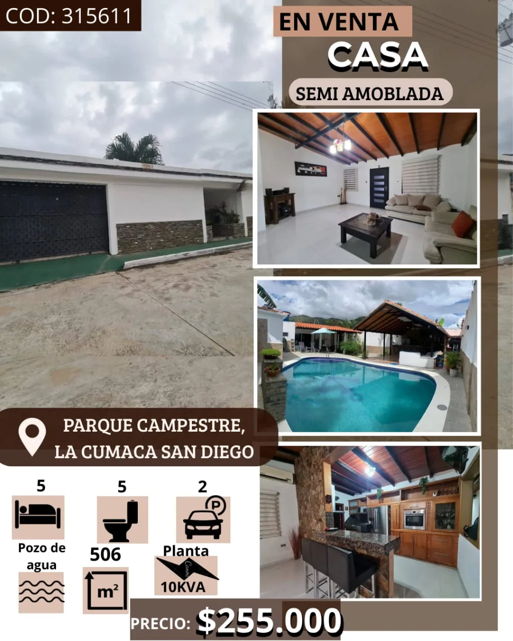 Casa en Venta en Parque Residencial campestre La Cumaca, SAN DIEGO Valencia — 6 hab 506m² — USD 255,000