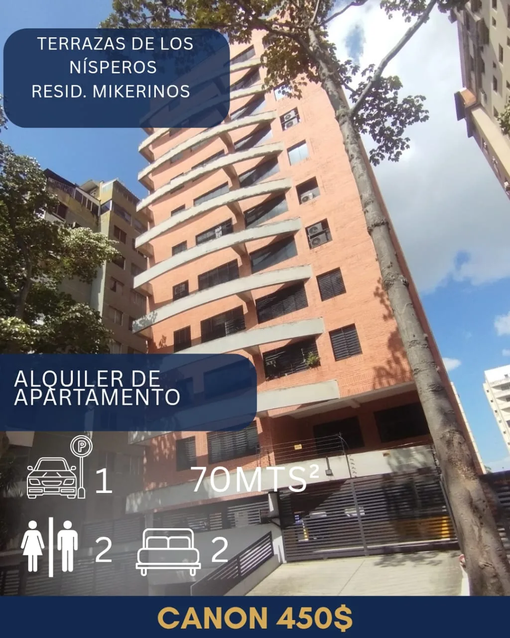 Apartamento en Alquiler en Terrazas de los Nísperos, Resid. Mikerinos — 2 hab 70m² — USD 450