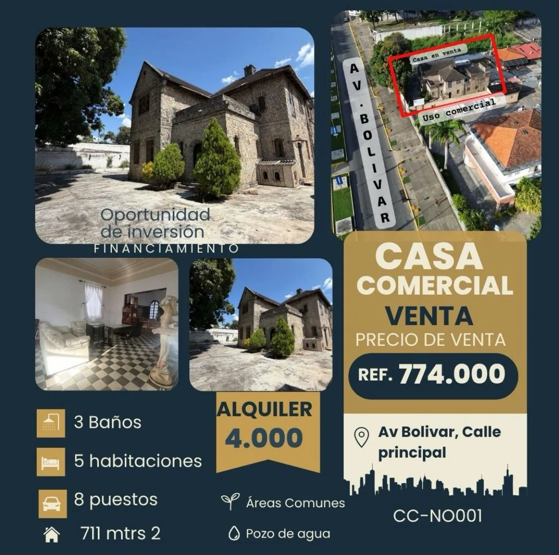 Casa en Alquiler en Av Bolívar — 8 hab 711m² — USD 4,000