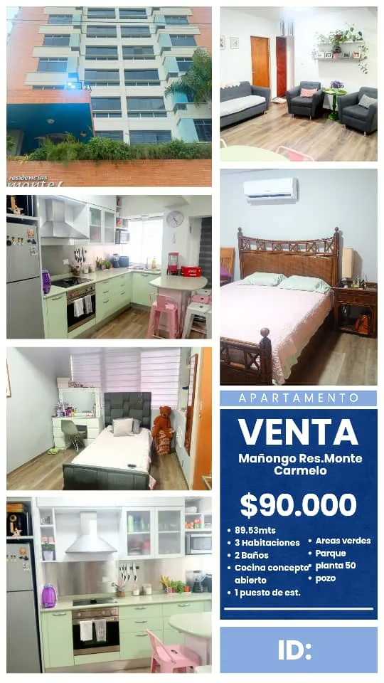 Apartamento en Venta en Jardín Mañongo – Res Monte Carmelo — 3 hab 89m² — USD 90,000