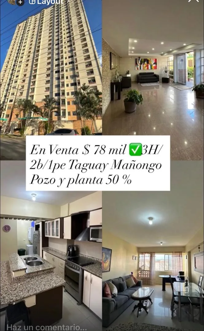 Apartamento en Venta en Urb. Mañongo, conjunto residencial Taguay — 3 hab 87m² — USD 78,000