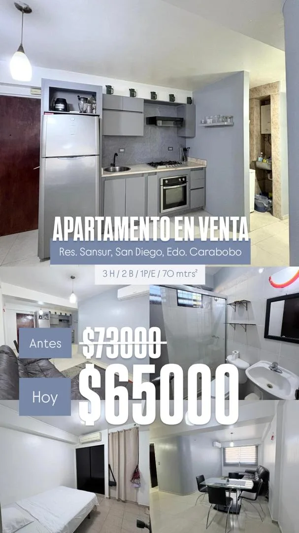 Apartamento en Venta en San Diego, Urb. Sansur — 3 hab 70m² — USD 65,000