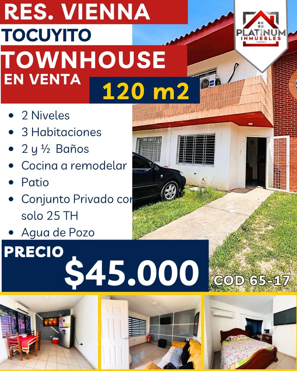 Townhouse en Venta en Res. Vienna, Tocuyito — 3 hab 120m² — USD 45,000
