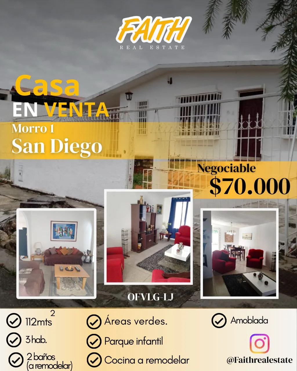 Casa en Venta en San Diego/sector Morro 1 — 3 hab 112m² — USD 71,000