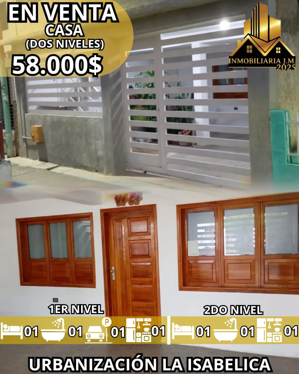 Casa en Venta en Urb. La Isabelica — 2 hab 120m² — USD 58,000