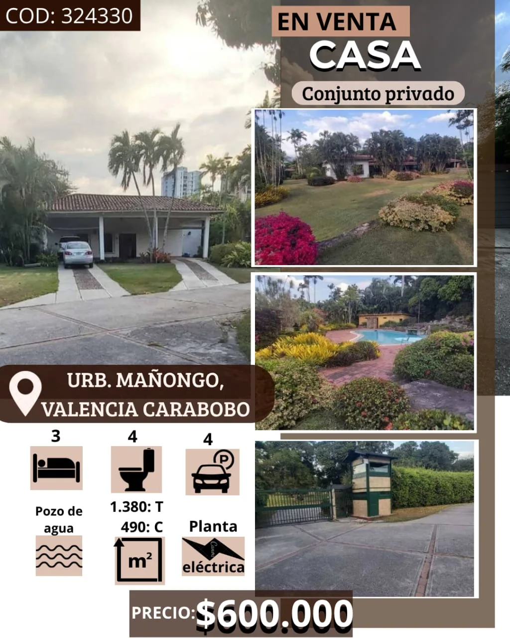 Casa en Venta en Mañongo — 4 hab 490m² — USD 600,000