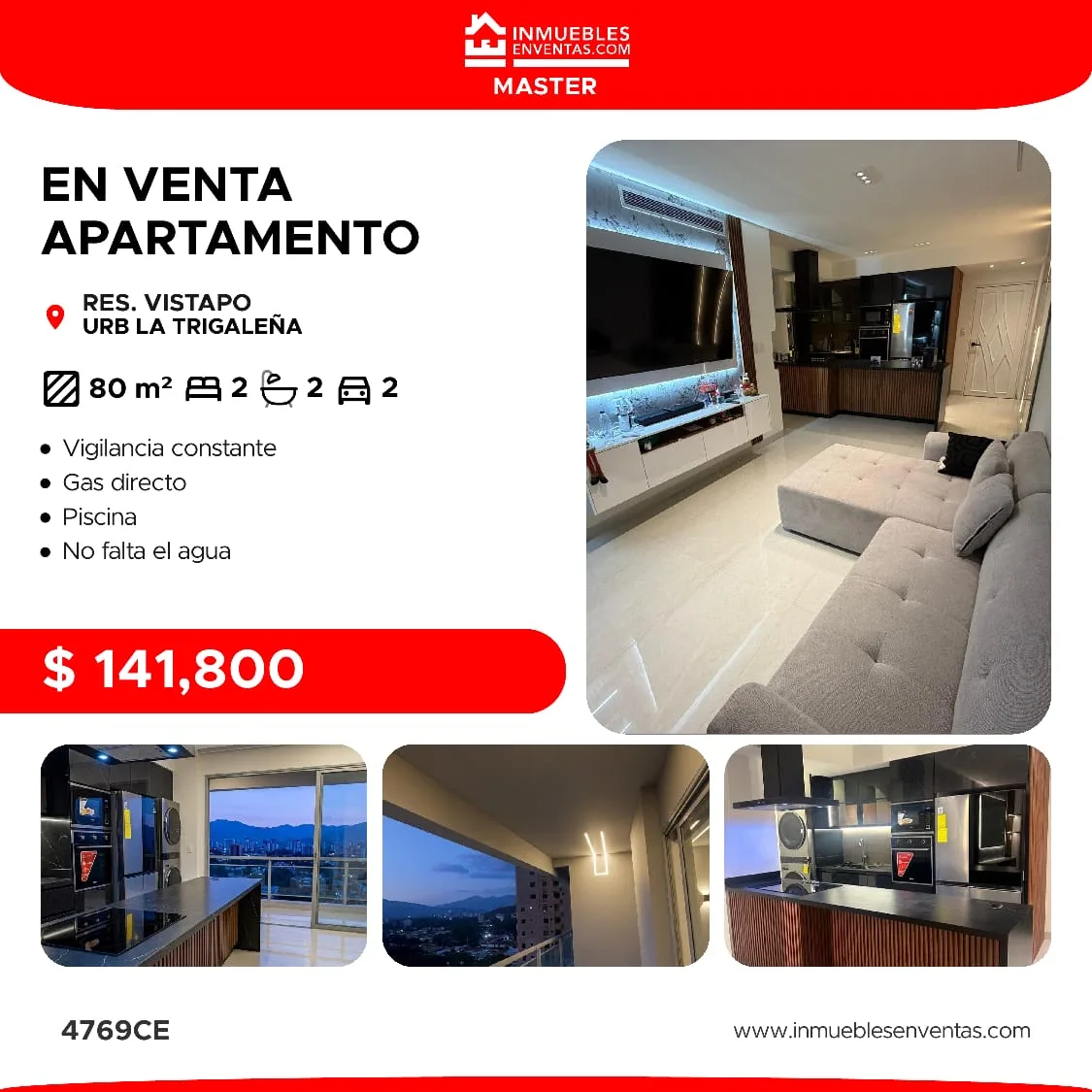 Apartamento en Venta en Res. Vistapo La Trigaleña Alta Valencia — 2 hab 80m² — USD 141,800
