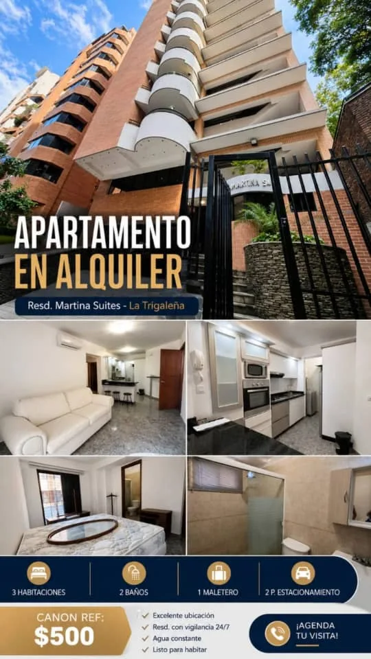 Apartamento en Alquiler en Urb La Trigaleña Res. Martina Suites — 3 hab 84m² — USD 500