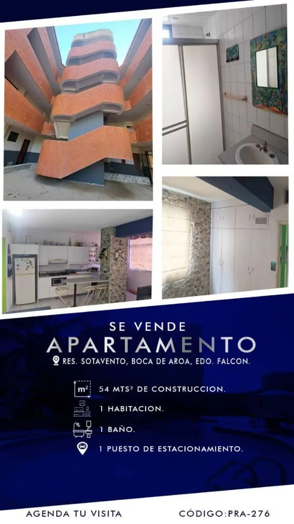 Apartamento en Venta en Res Sotavento, Boca de Aroa, Estado Falcón — 1 hab 54m² — USD 43,000