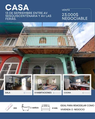 Casa en 13 de septiembre entre Av sequicentenaria y Av las ferias