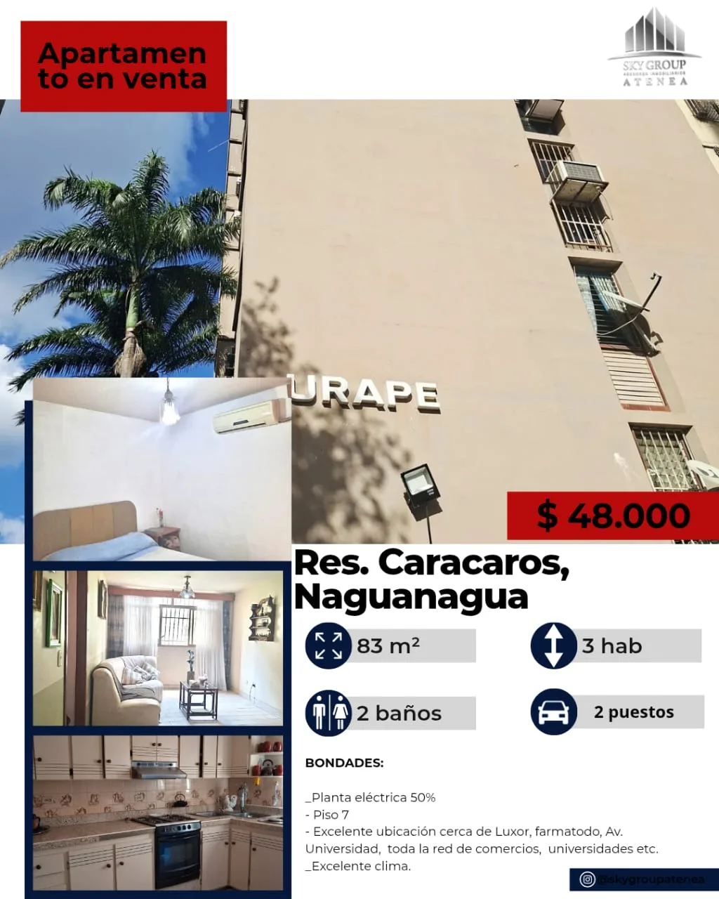 Apartamento en Venta en Naguanagua Los Caracaras — 3 hab 83m² — USD 48,000