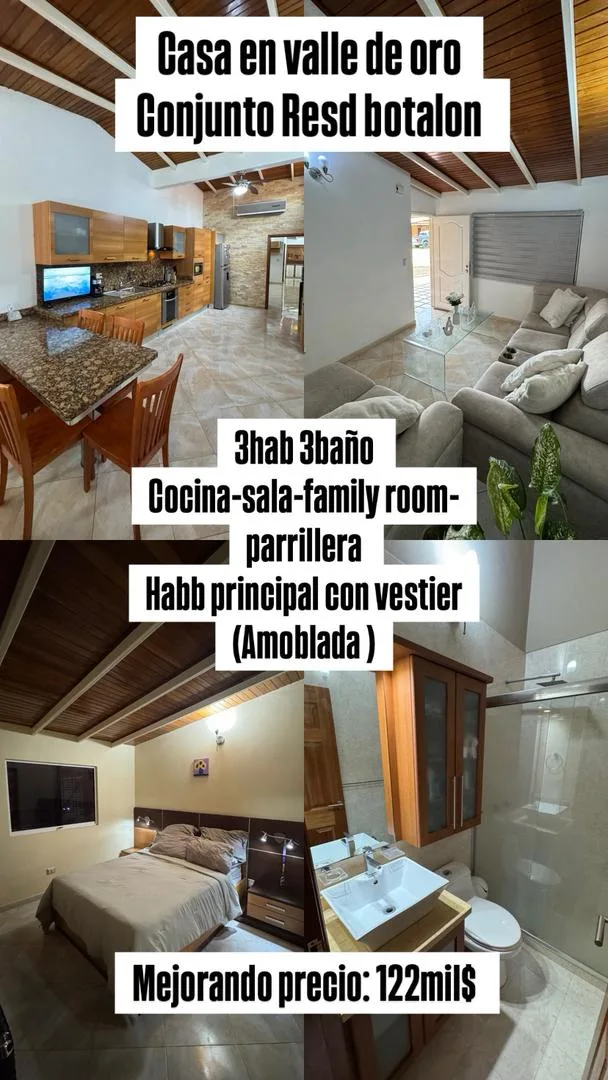 Casa en Venta en Valle de Oro, Conjunto Residencial Botalon — 3 hab — USD 122,000