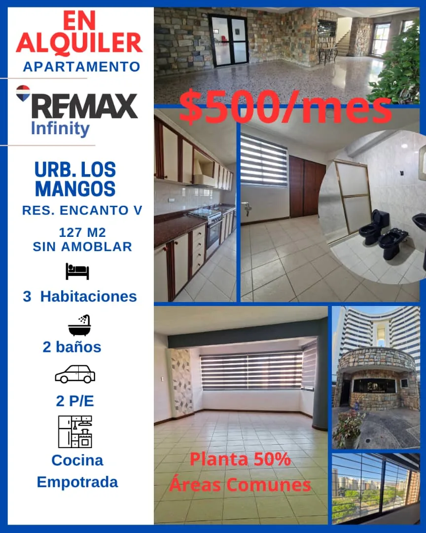 Apartamento en Alquiler en Urb. Los Mangos, Res. Encanto V — 3 hab 127m² — USD 500