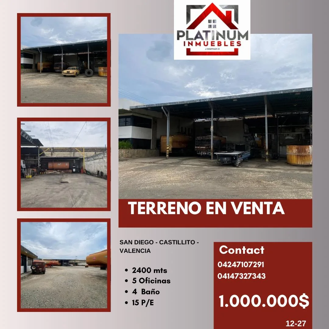Terreno en Venta en zona industrial castillito, San Diego Valencia 2400m² — USD 1,400,000