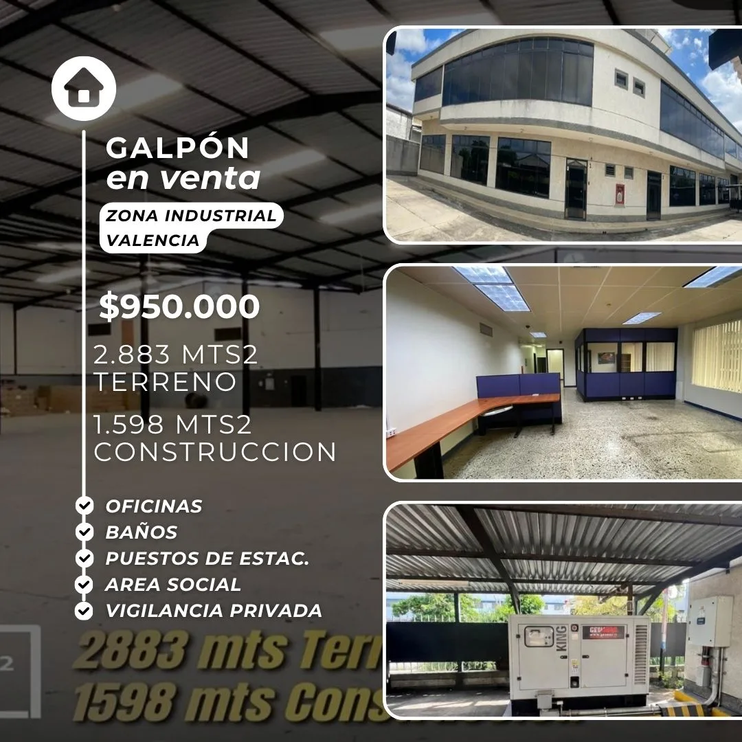 Galpón en Venta en zona Industrial Norte de Valencia 2883m² — USD 950,000