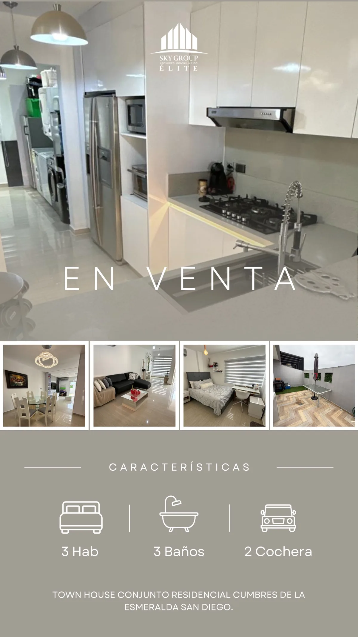 Townhouse en Venta en Conjunto Residencial Cumbres de La Esmeralda, San Diego – Carabobo — 3 hab 215m² — USD 195,000