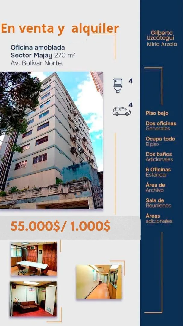 Oficina en Venta en Majay Av. Bolivar Norte — 6 hab 270m² — USD 55,000