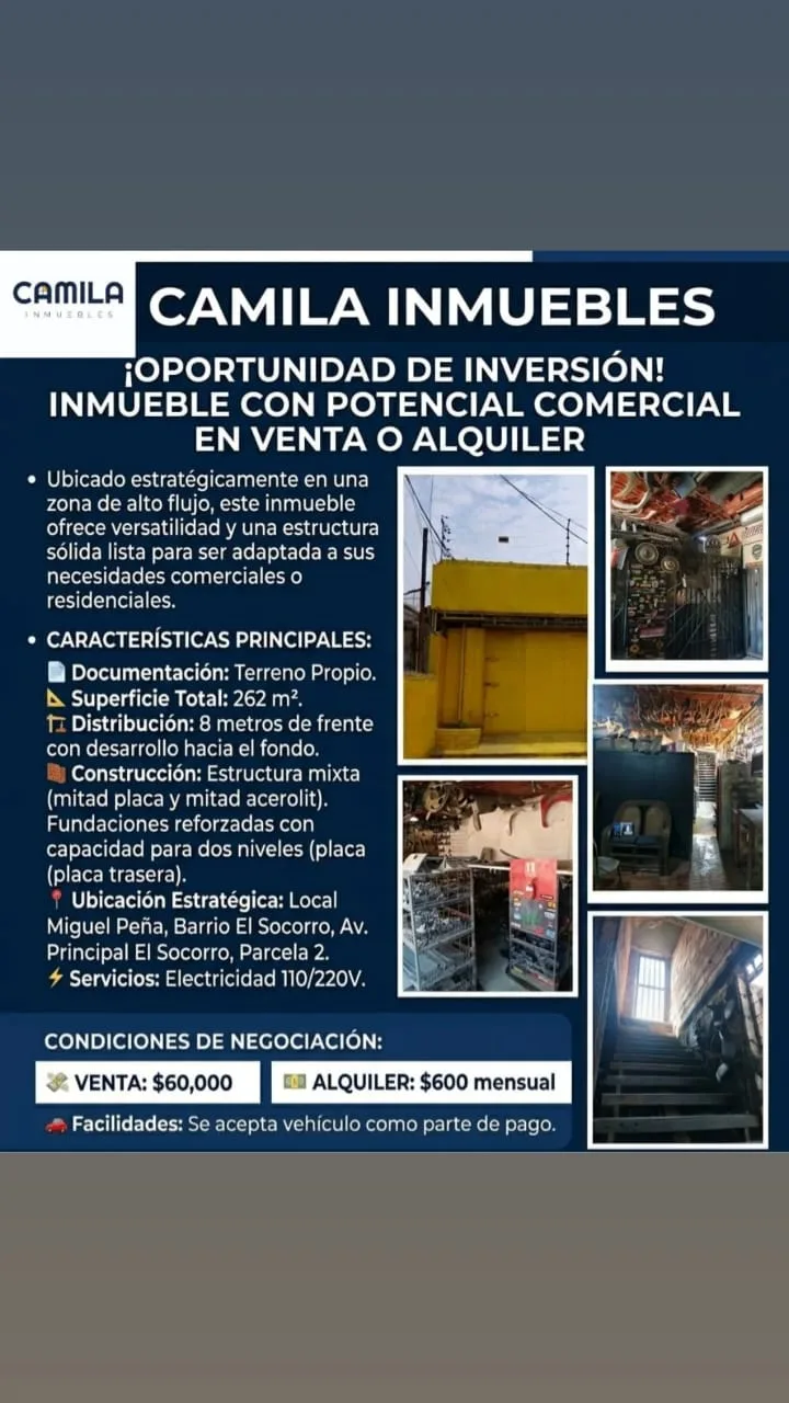 Local en Venta en Av Principal El Socorro, Local Miguel Peña, Barrio El Socorro 262m² — USD 60,000