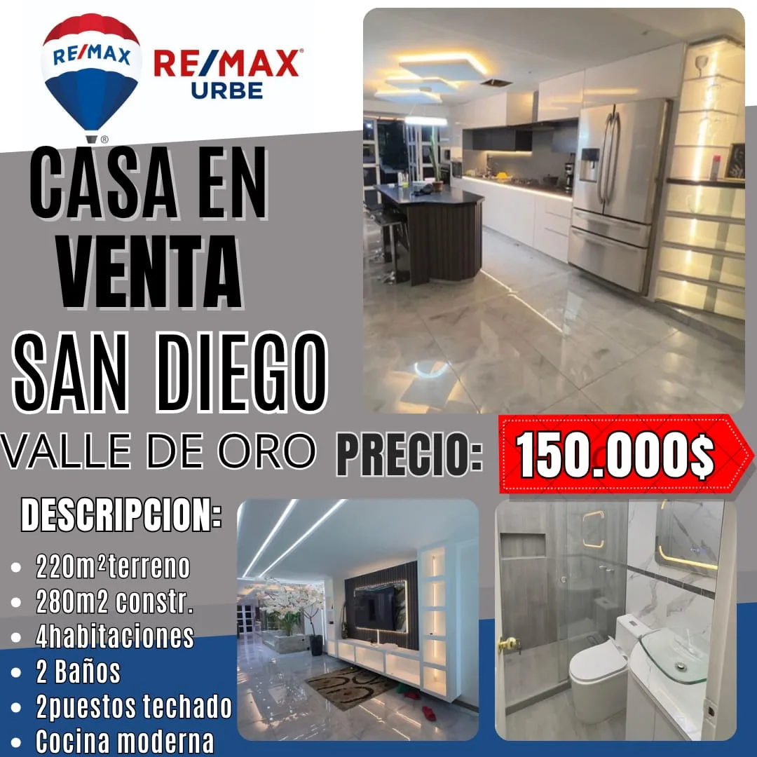 Casa en Venta en Valle de Oro, San Diego, Carabobo — 4 hab 280m² — USD 150,000