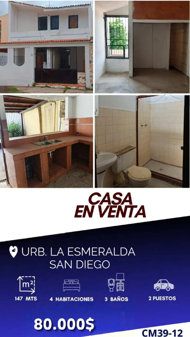 Casa en Venta en Av. Principal La Esmeralda, Urb. La Esmeralda, San Diego — 4 hab 147m² — USD 80,000
