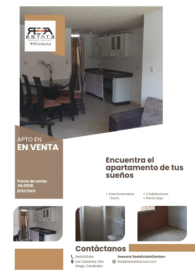Apartamento en Venta en Residencias Los Tulipanes, San Diego — 2 hab 56m² — USD 43,000