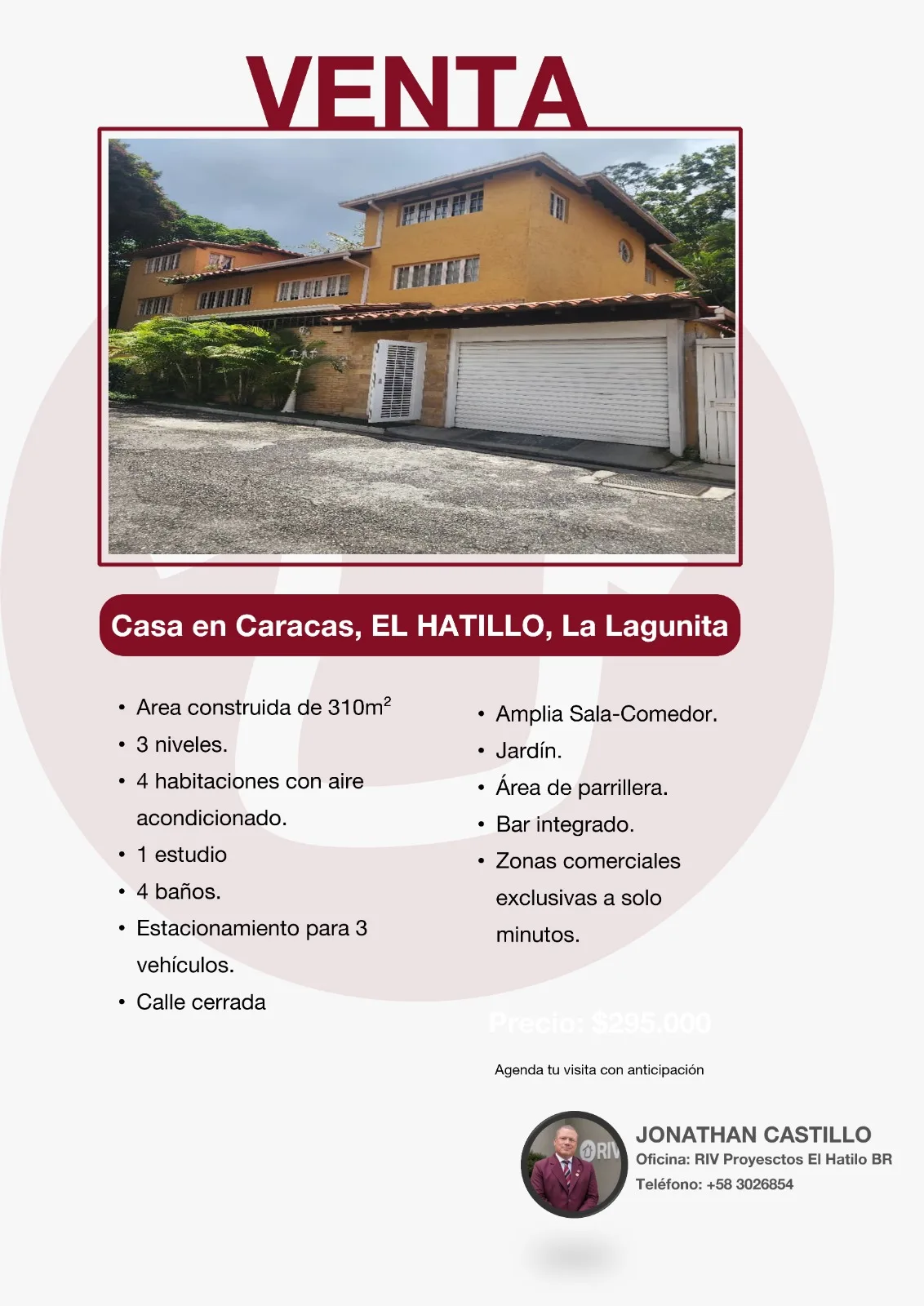 Casa en Venta en La Lagunita, El Hatillo, Caracas — 5 hab 310m² — USD 295,000