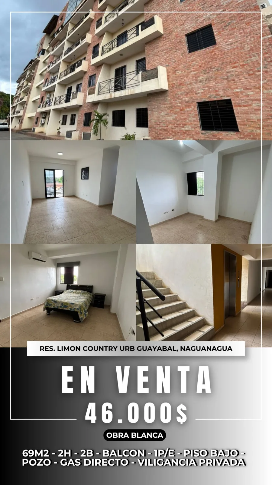 Apartamento en Venta en Res. Limon Country, Urb. Guayabal, Naguanagua — 2 hab 69m² — USD 46,000