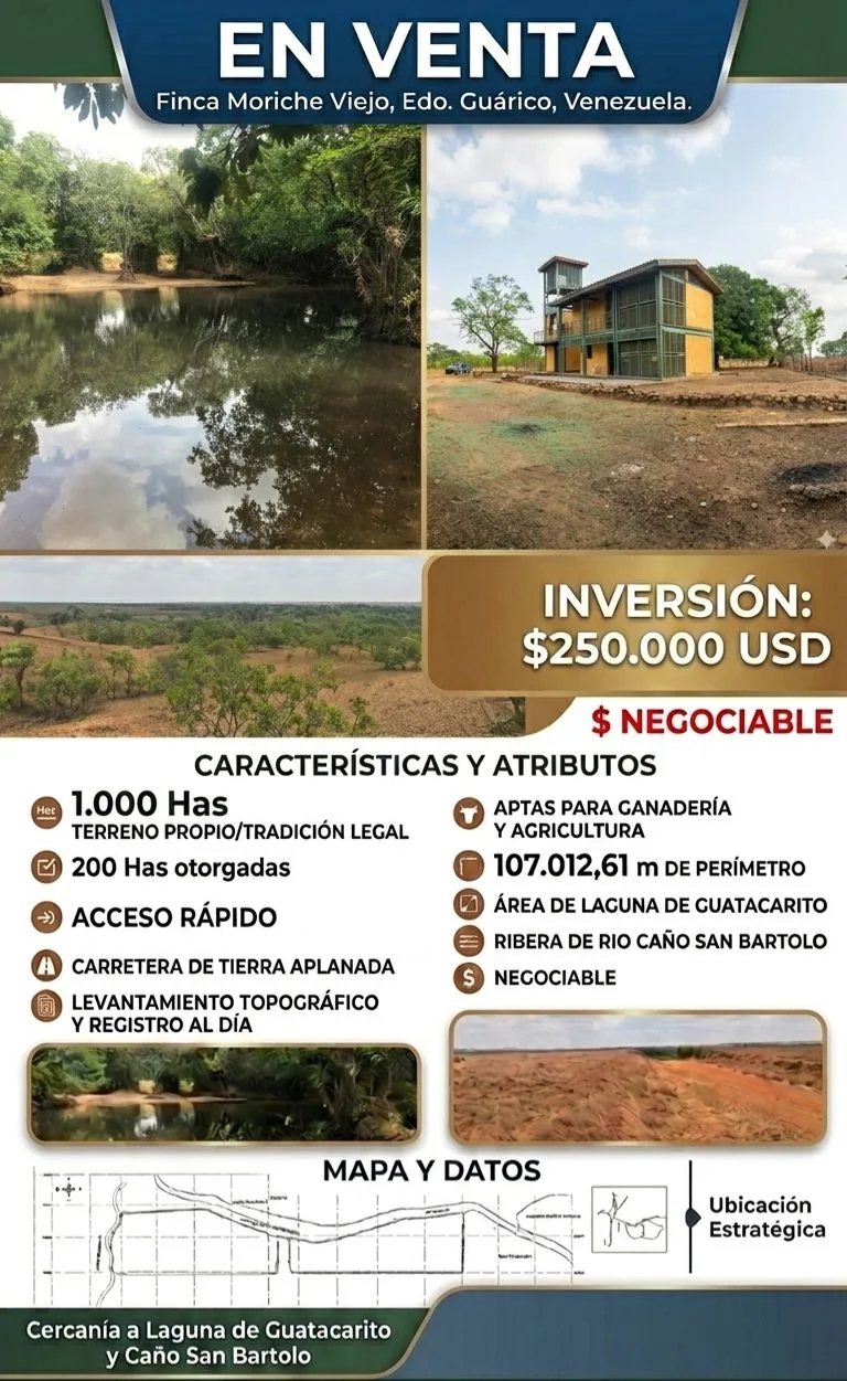 Terreno en Venta en Finca Moriche Viejo, Edo. Guárico, Venezuela 10701261m² — USD 250,000