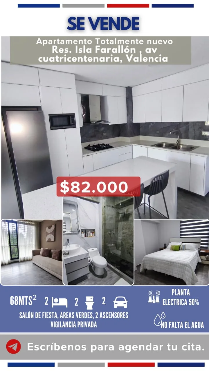 Apartamento en Venta en Av. Cuatricentenaria, Res Isla Farallon — 2 hab 68m² — USD 82,000