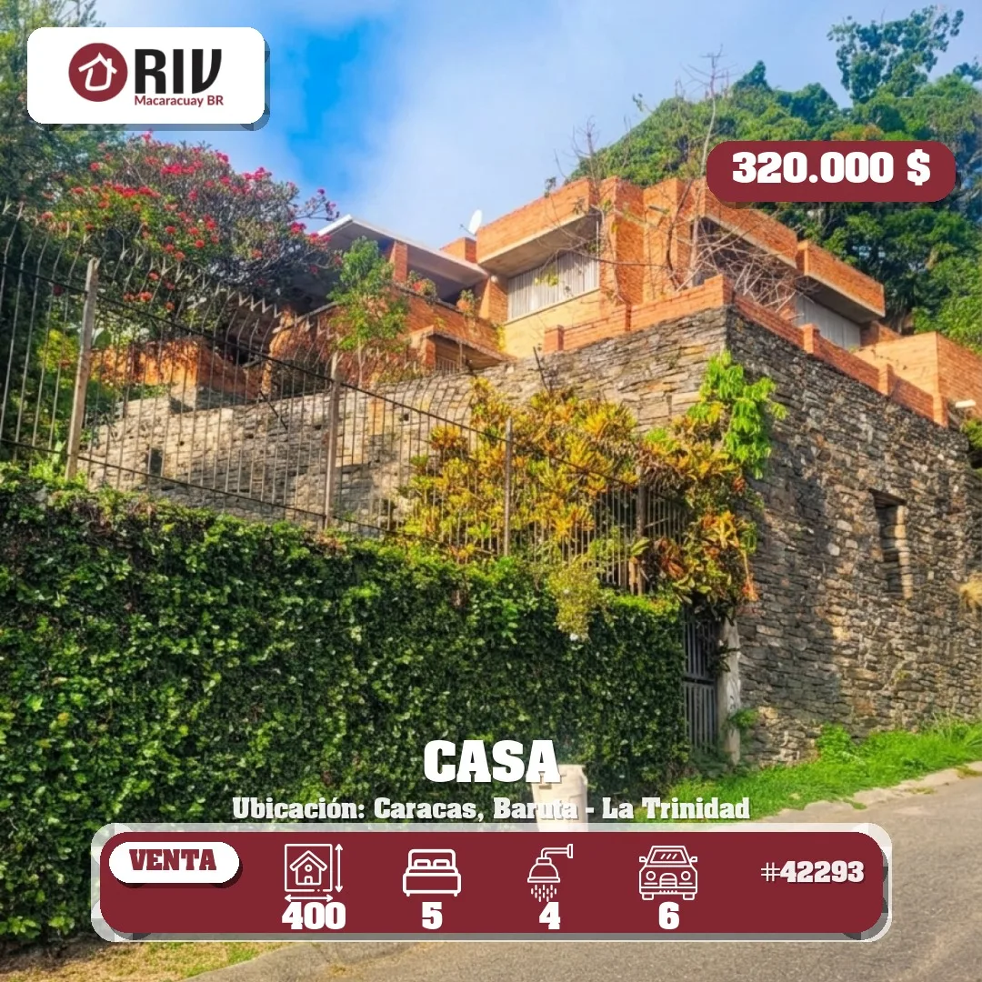 Casa en Venta en Lomas de la Trinidad, Baruta, Caracas — 5 hab 400m² — USD 320,000