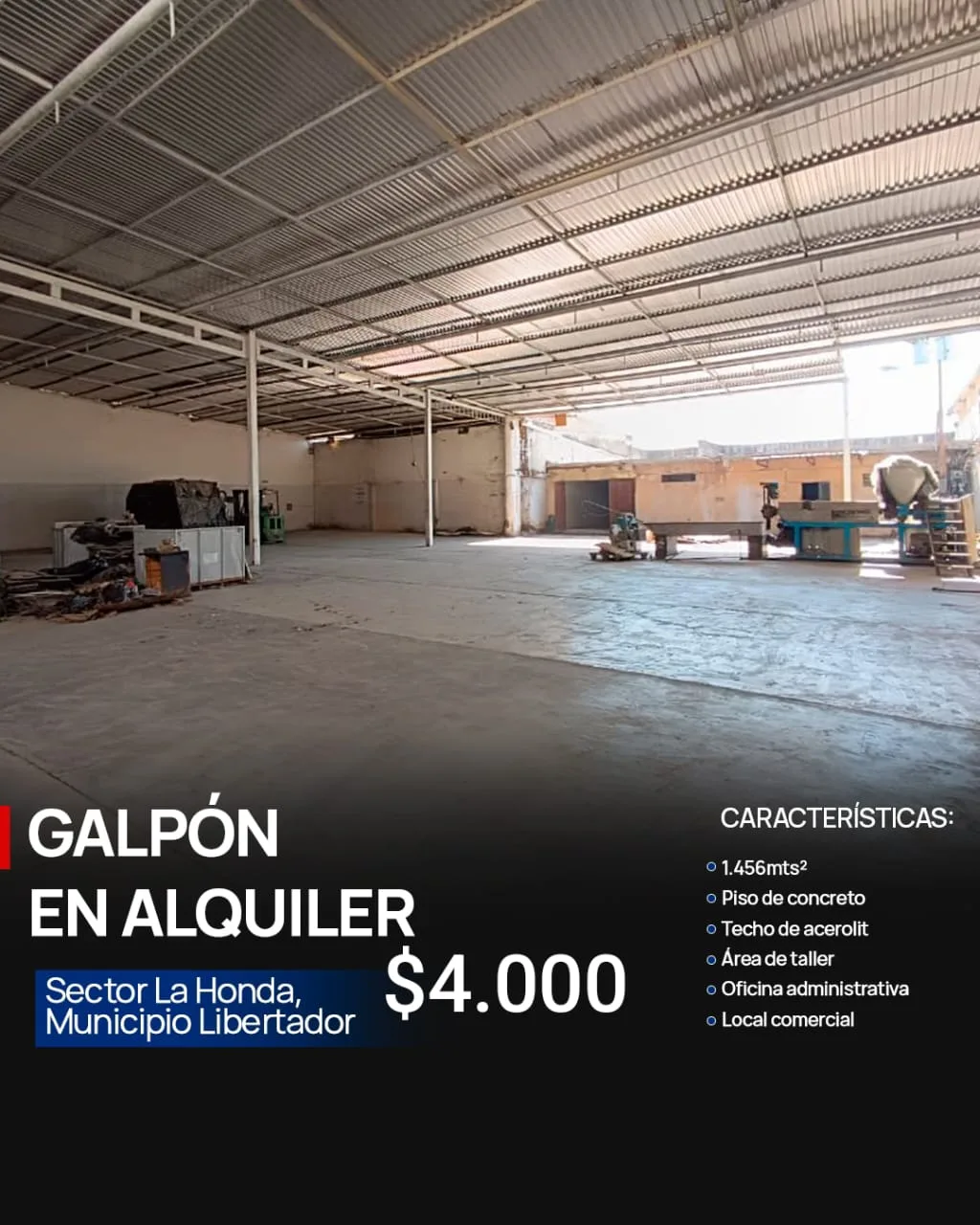 Galpón en Alquiler en La Honda, Tocuyito, Municipio Libertador 1556m² — USD 4,000