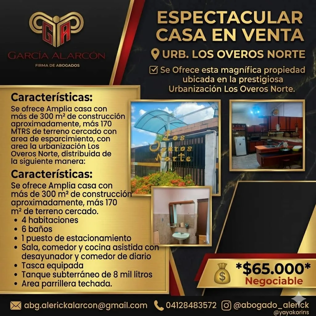 Casa en Venta en Urbanización Los Overos Norte — 4 hab 300m² — USD 65,000