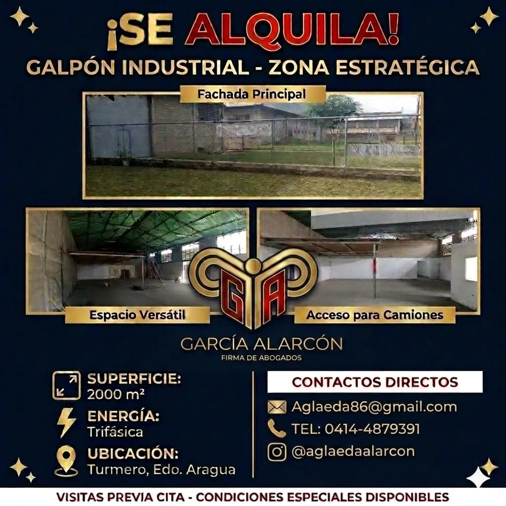 Galpón en Alquiler en Turmero, Edo. Aragua 2000m² — Precio a consultar