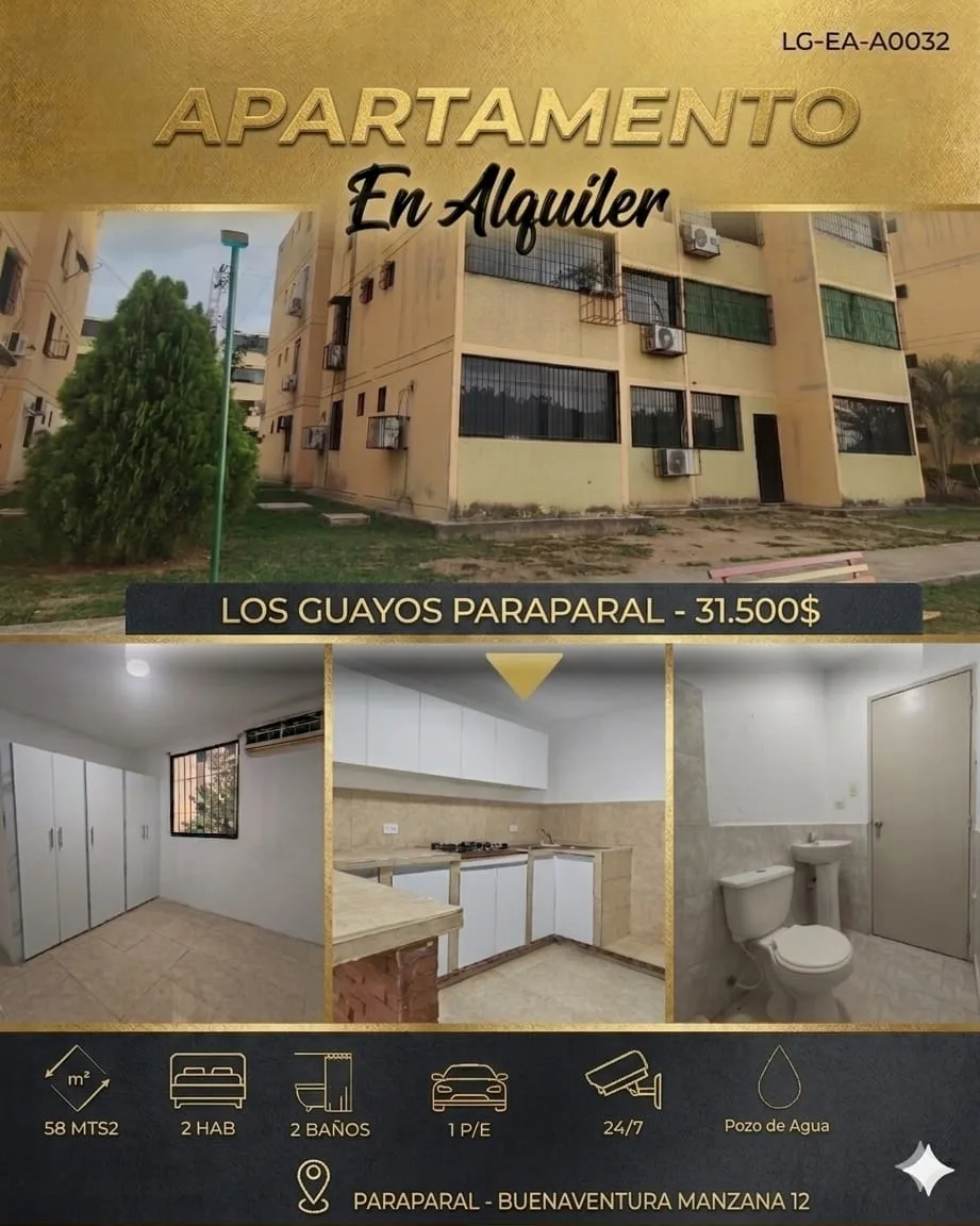 Apartamento en Venta en Urb. Buenaventura (Paraparal), Los Guayos — 2 hab 58m² — USD 31,500