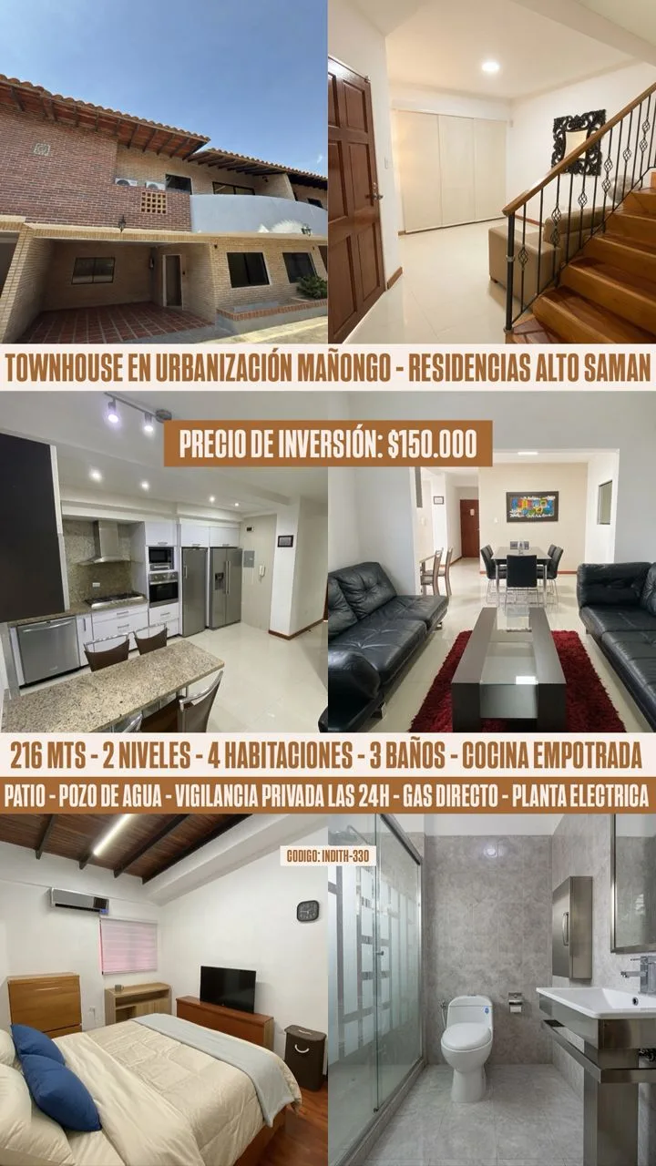 Townhouse en Venta en Urbanización Mañongo “Residencias Alto Saman” Naguanagua, Estado Carabobo — 4 hab 216m² — USD 150,000