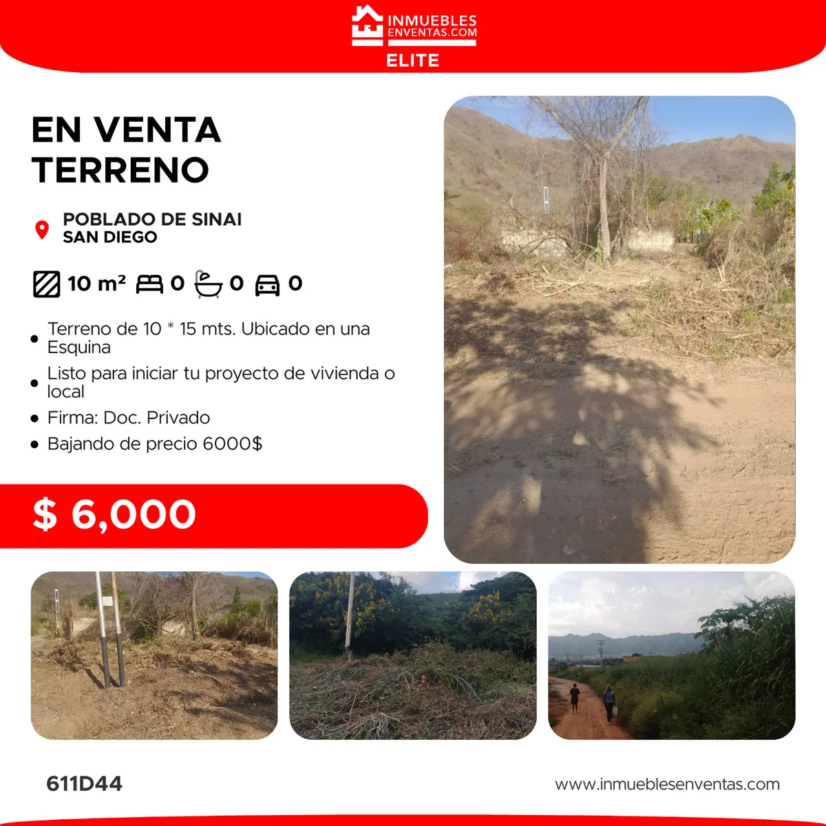Terreno en Venta en Poblado de Sinai, San Diego 150m² — USD 6,000