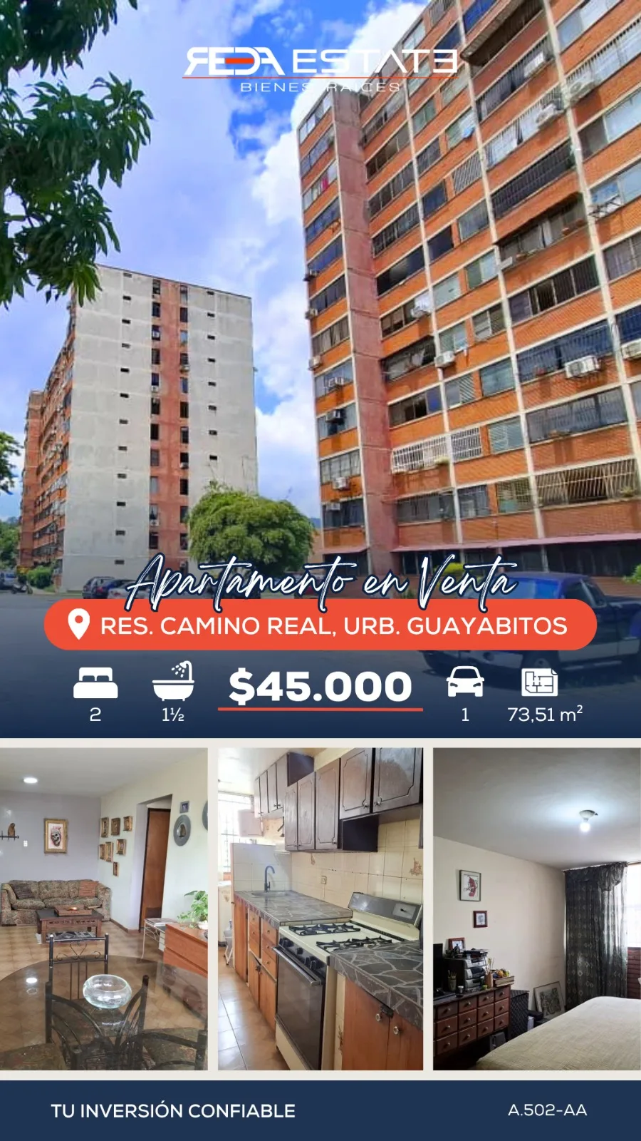 Apartamento en Venta en Urb. Guayabitos — 2 hab 74m² — USD 45,000