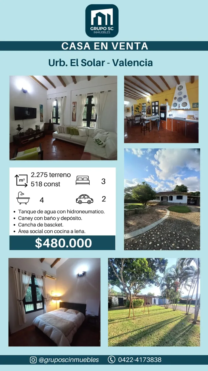 Casa en Venta en Urb. El Solar – Valencia — 3 hab 518m² — USD 480,000
