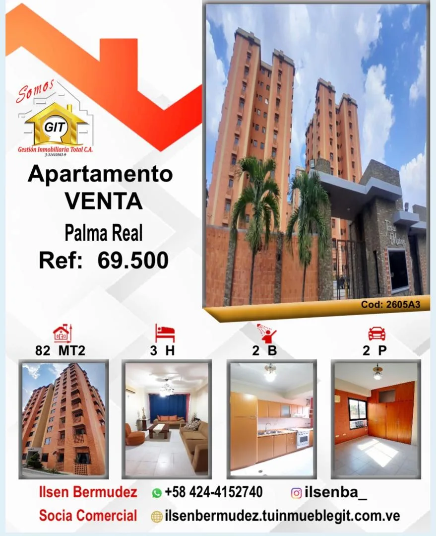 Apartamento en Venta en Palma Real, Municipio Naguanagua — 3 hab 82m² — USD 69,500