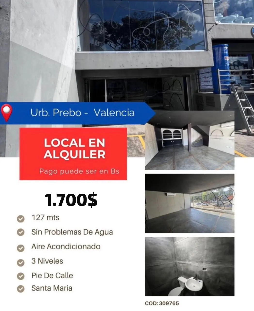 Local en Alquiler en Urb. Prebo Valencia 127m² — USD 1,700