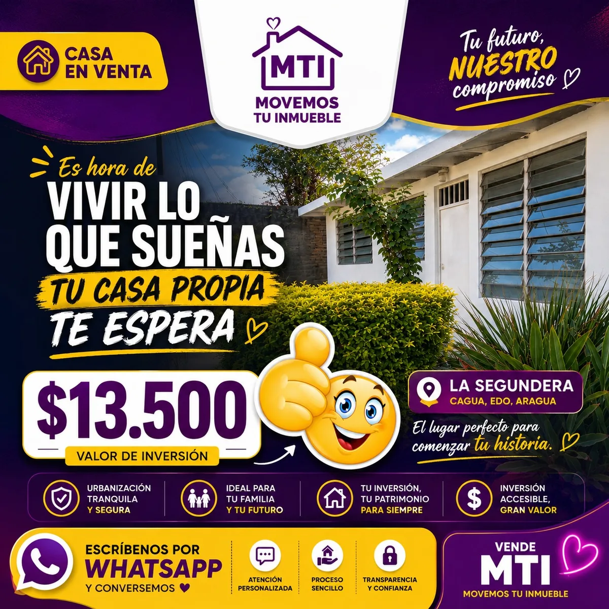 Casa en Venta en Urb. La Segundera – Sector 01 – Cagua — 3 hab 55m² — USD 13,500