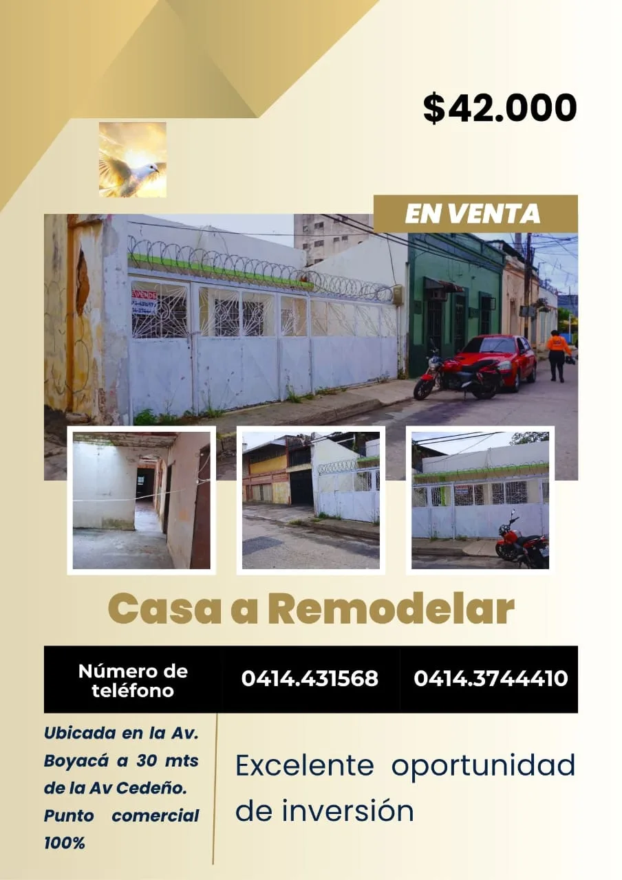 Casa en Venta en Av. Boyacá a 30 mts de la Av Cedeño 297m² — USD 42,000