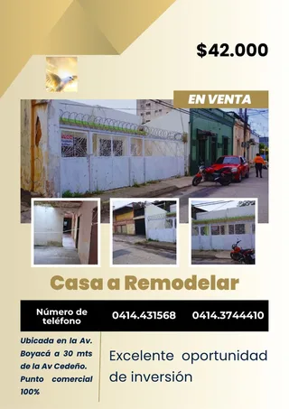 Casa en Av. Boyacá a 30 mts de la Av Cedeño