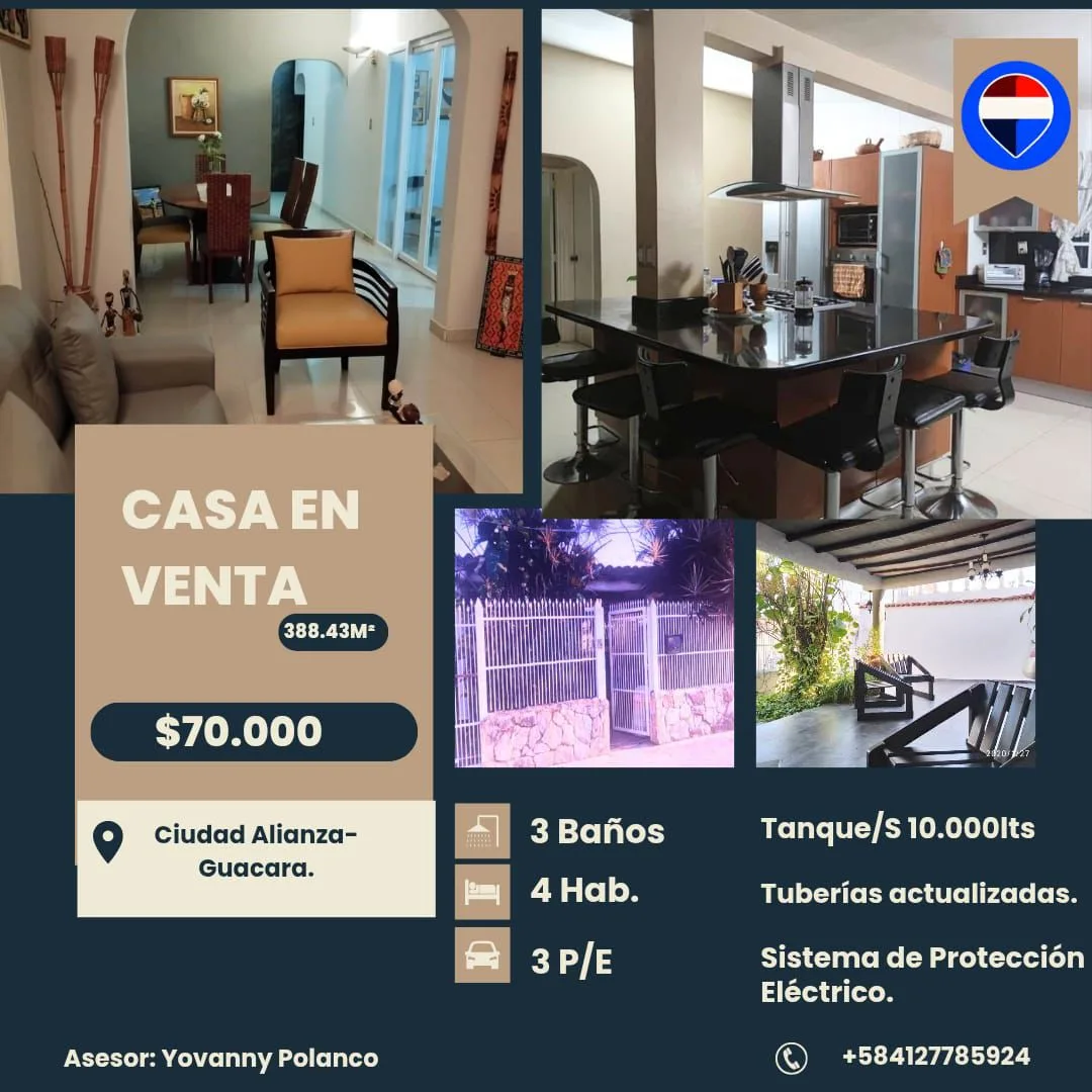 Casa en Venta en Ciudad Alianza Guacara — 4 hab 350m² — USD 70,000