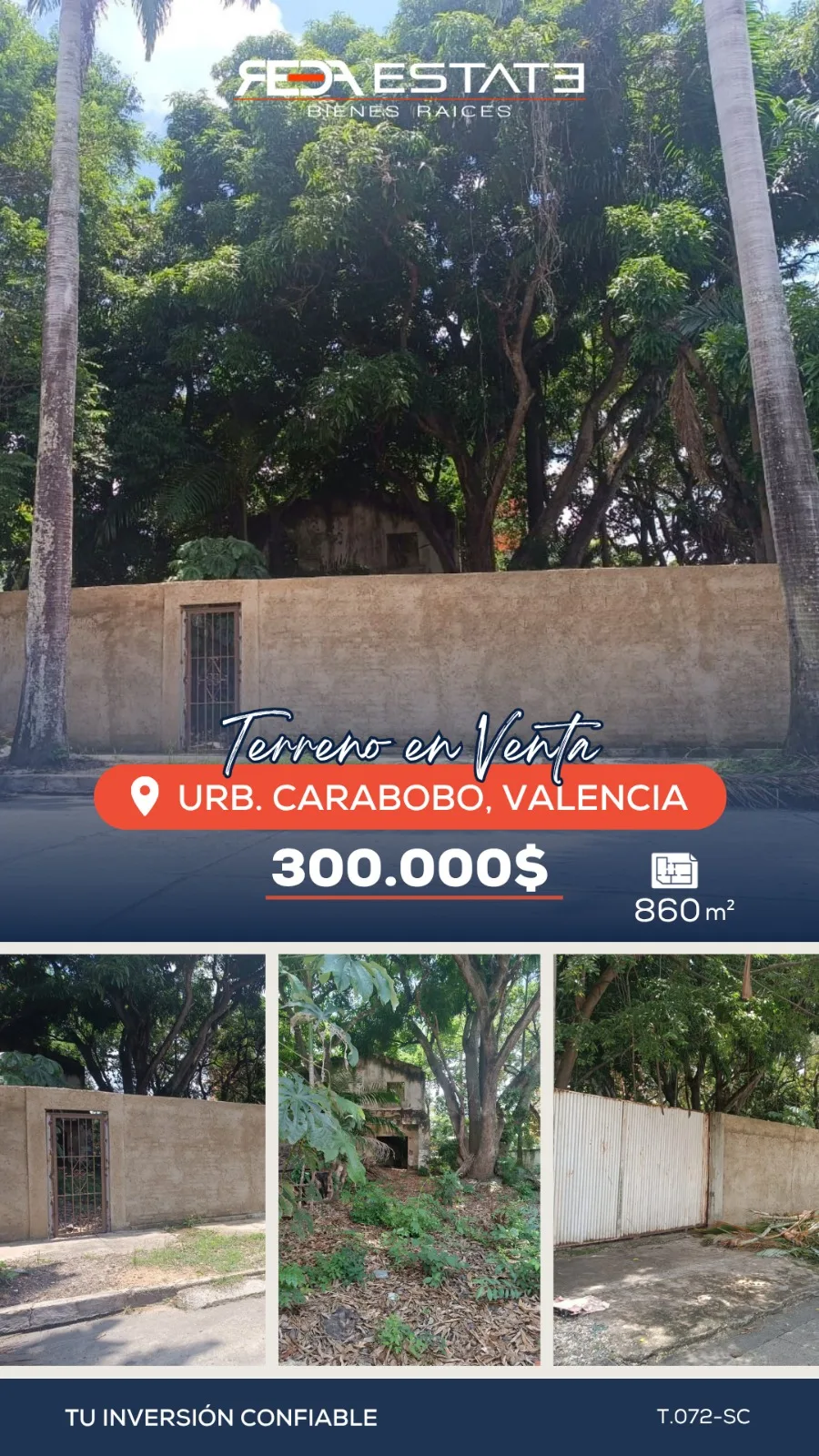 Terreno en Venta en Urb. Carabobo, Valencia 860m² — USD 300,000