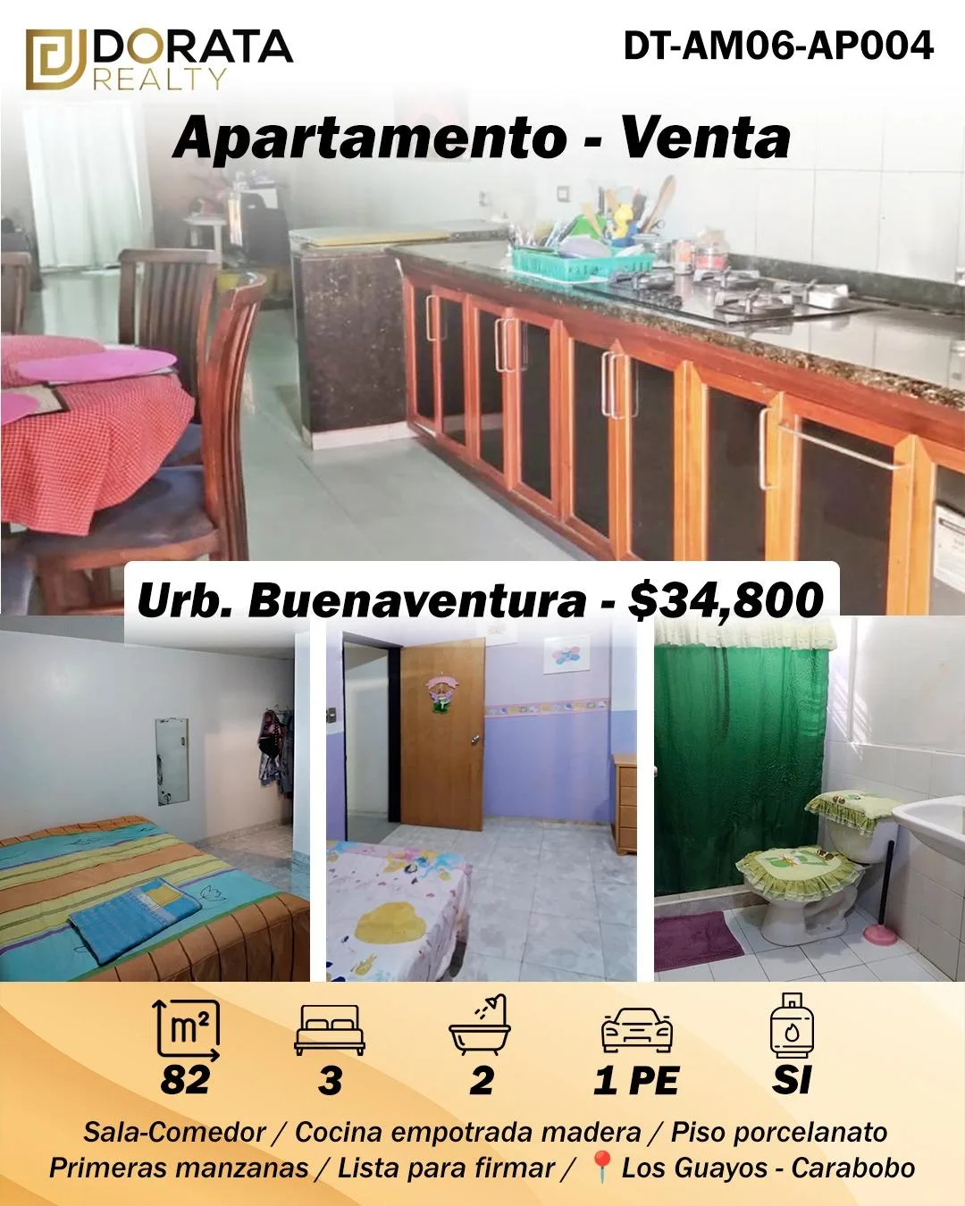 Apartamento en Venta en Buenaventura, Los Guayos — 3 hab 82m² — USD 34,800