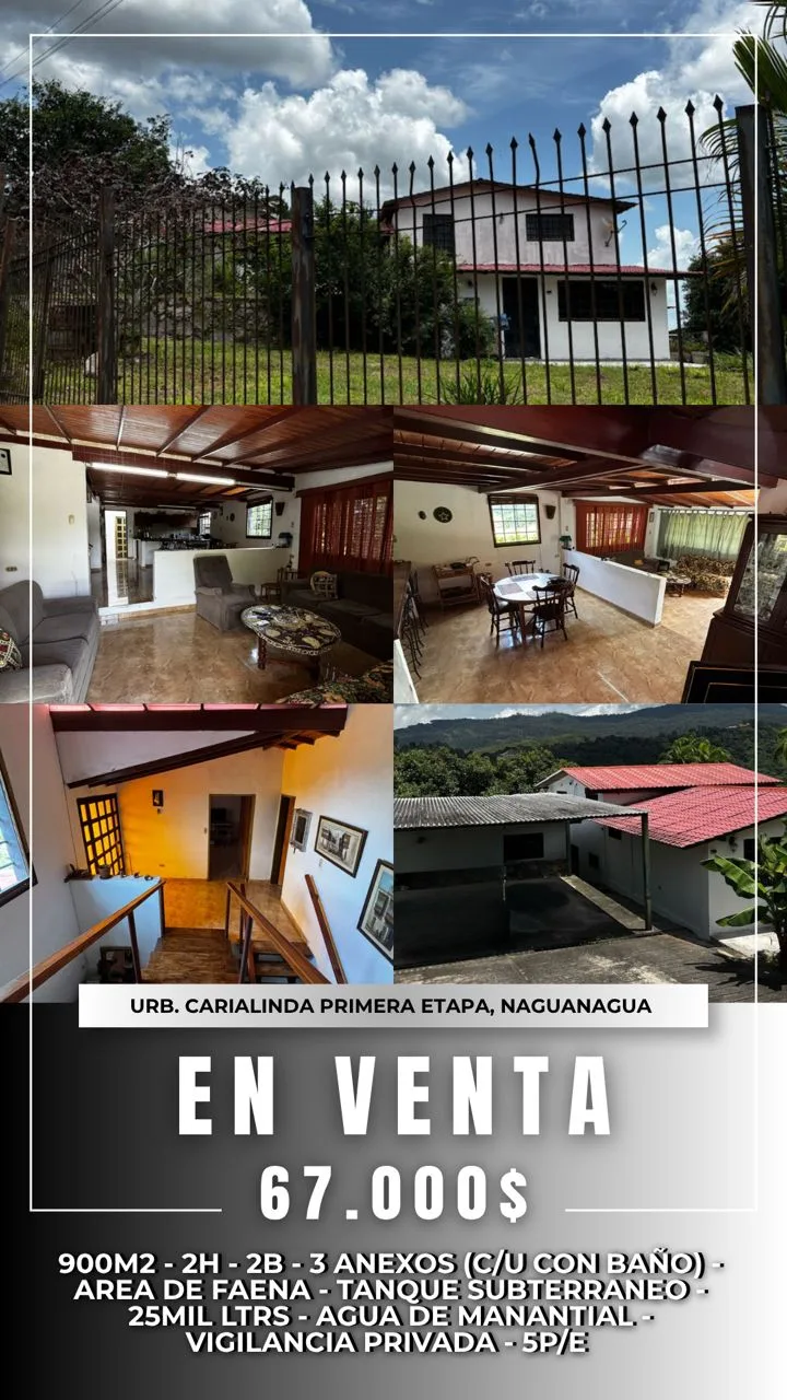 Casa en Venta en Urbanización Carialinda Primera Etapa, Naguanagua — 5 hab 900m² — USD 67,000