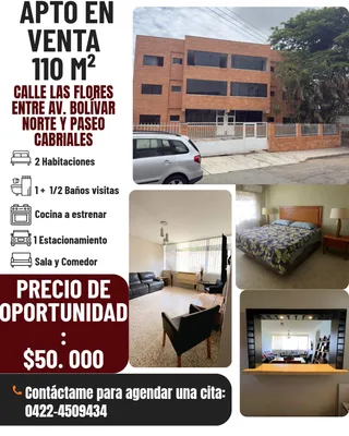Apartamento en Calle Las Flores, entre Av. Bolívar Norte y Paseo Cabriales